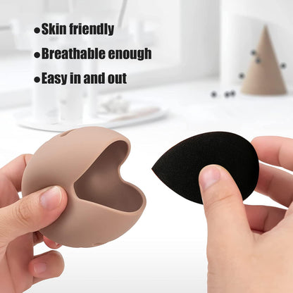 Beauty Blender Sponge with Holder,Makeup Sponge 6Pcs and 1Pcs Silicone Holder，Facial Makeup Blending Sponge Case for Makeup Bag, Travel Essentials ，Good Gifts for Women (6Pc+1 Silicone Case)